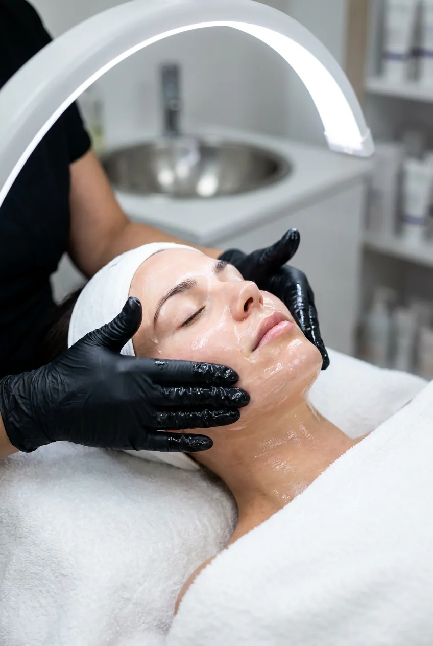 A client enjoying the Hollywood Deluxe Facial