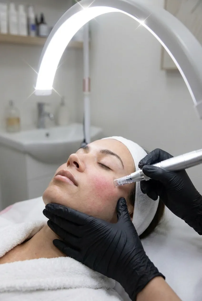 A Microneedling Facial being performed with a microneedling pen